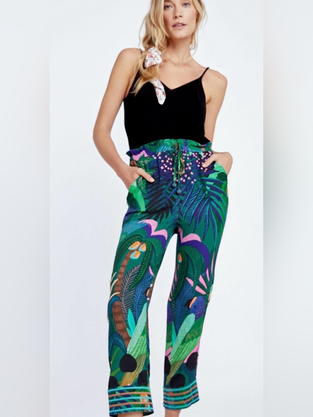 FARM Rio for Anthropologie Tropique Jungle Pull-On Wide-Leg Pants